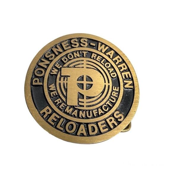 Ponsness Warren Reloaders Vintage Round Brass Belt Buckle Western Patriot Mens - Picture 1 of 5